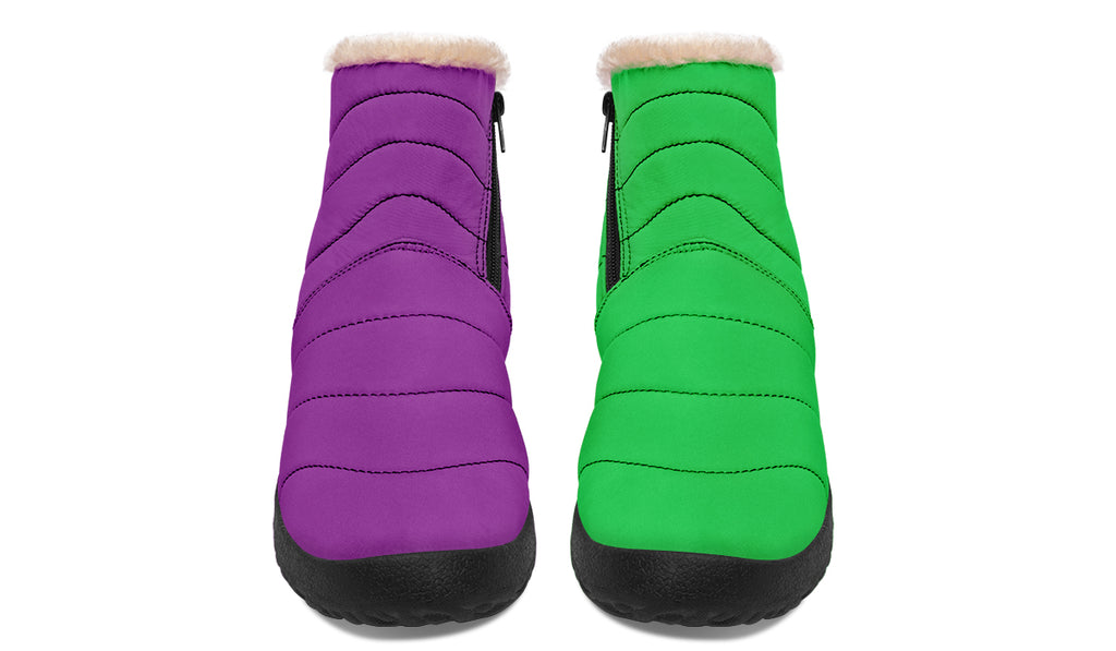 Green And Purple Mismatch Faux Fur Ankle Boots