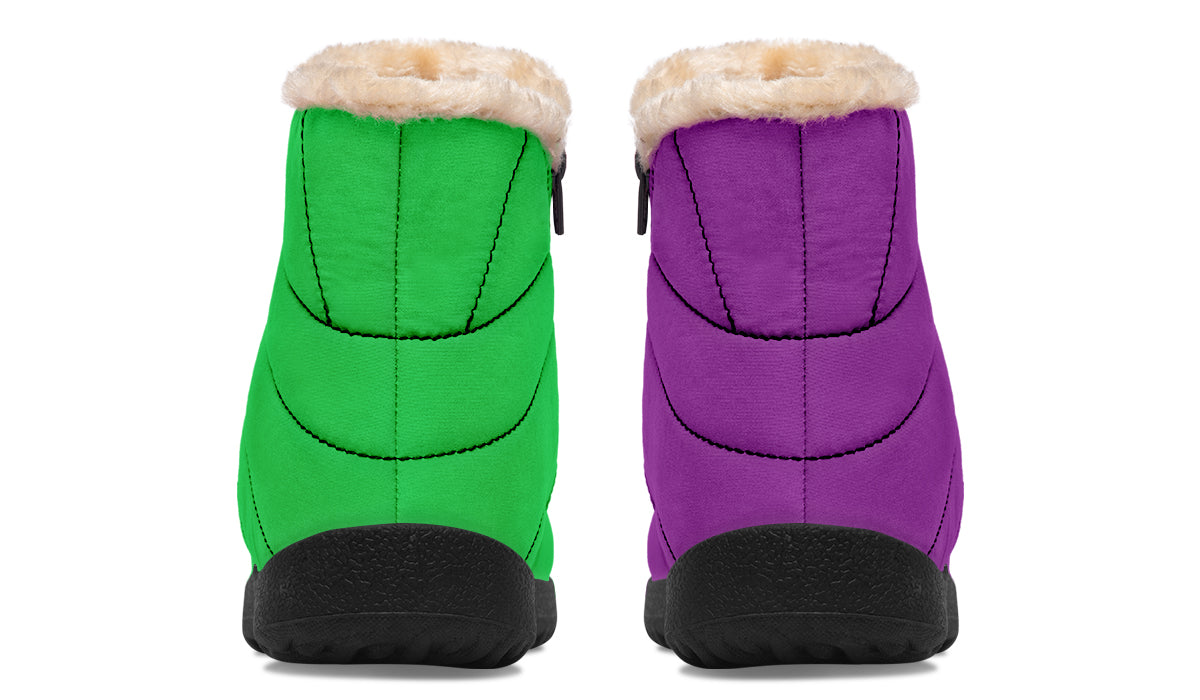 Green And Purple Mismatch Faux Fur Ankle Boots