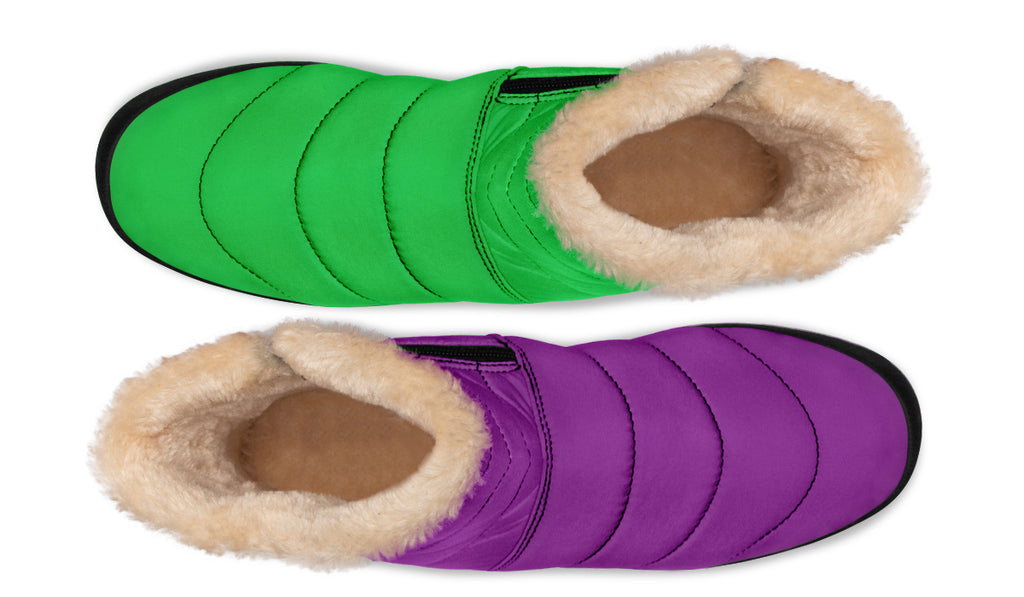 Green And Purple Mismatch Faux Fur Ankle Boots