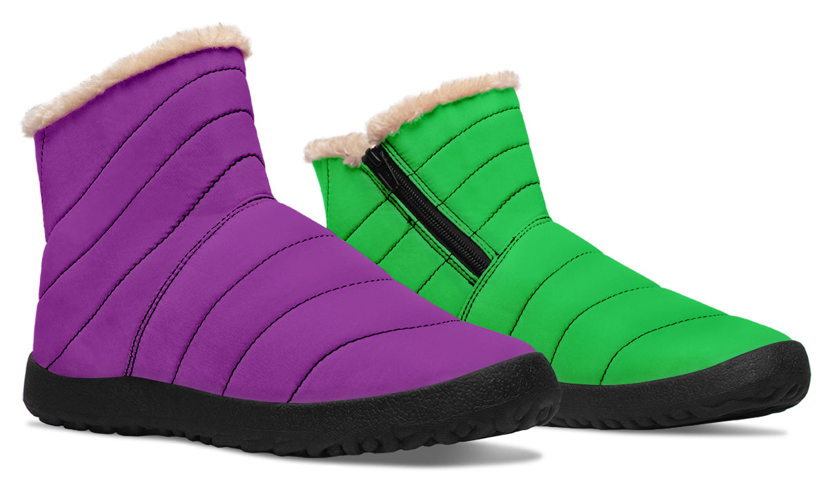 Green And Purple Mismatch Faux Fur Ankle Boots