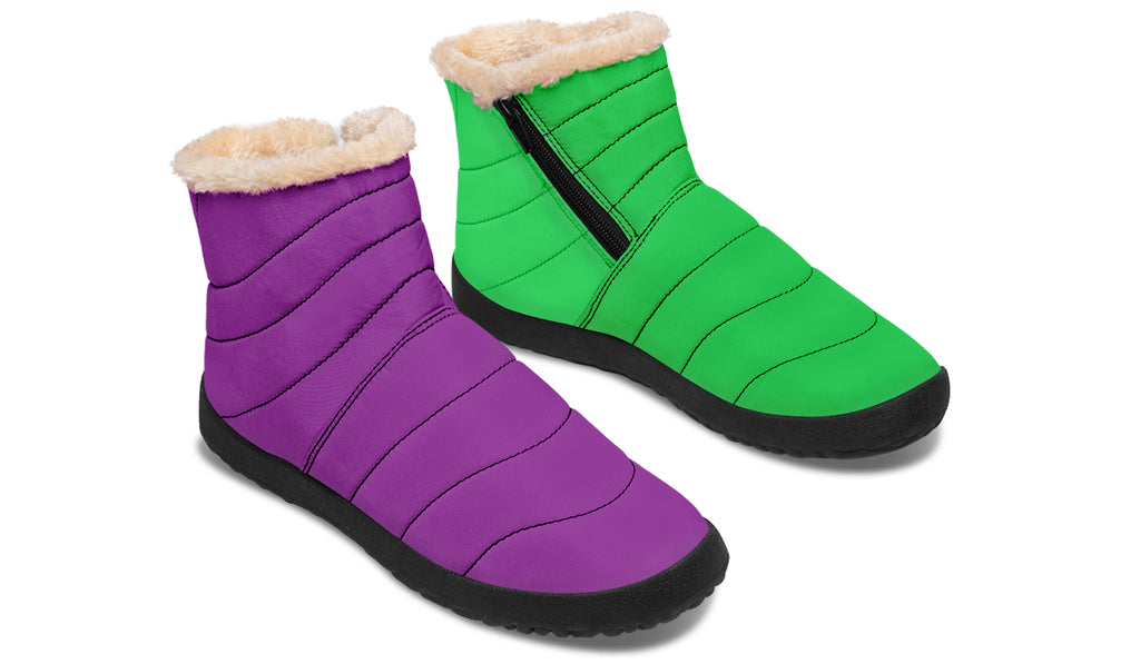 Green And Purple Mismatch Faux Fur Ankle Boots