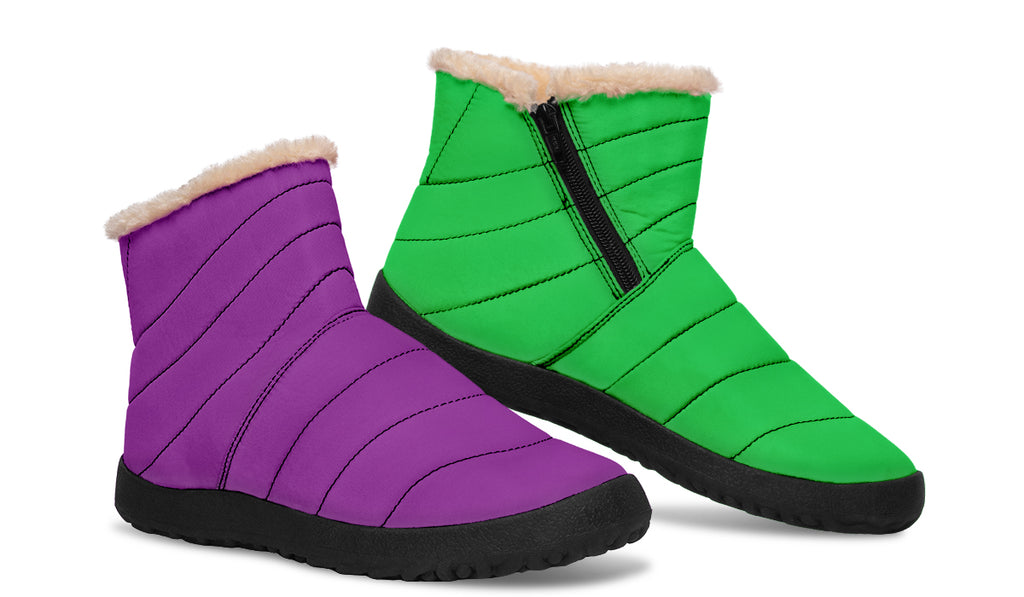 Green And Purple Mismatch Faux Fur Ankle Boots