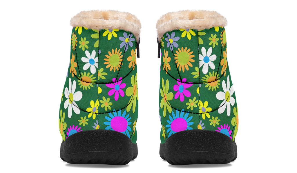 Green Retro Flowers Faux Fur Ankle Boots
