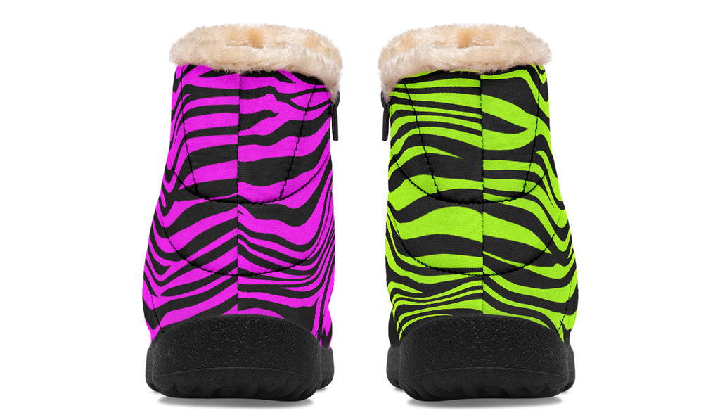 Green and Fuchsia Mismatched Neon Zebra Faux Fur Ankle Boots