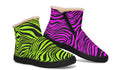 Green and Fuchsia Mismatched Neon Zebra Faux Fur Ankle Boots
