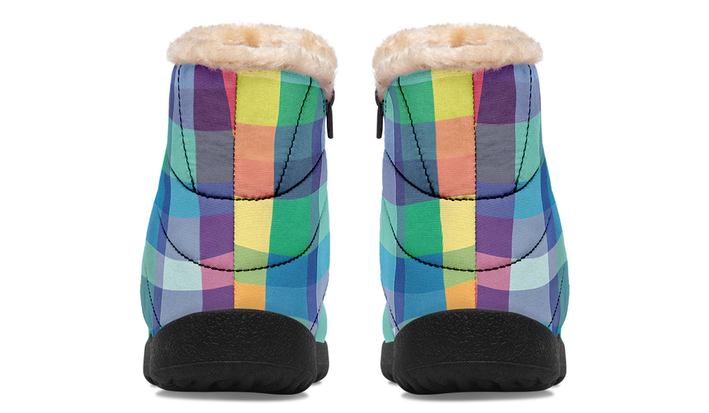 Happy Rainbow Plaid Faux Fur Ankle Boots