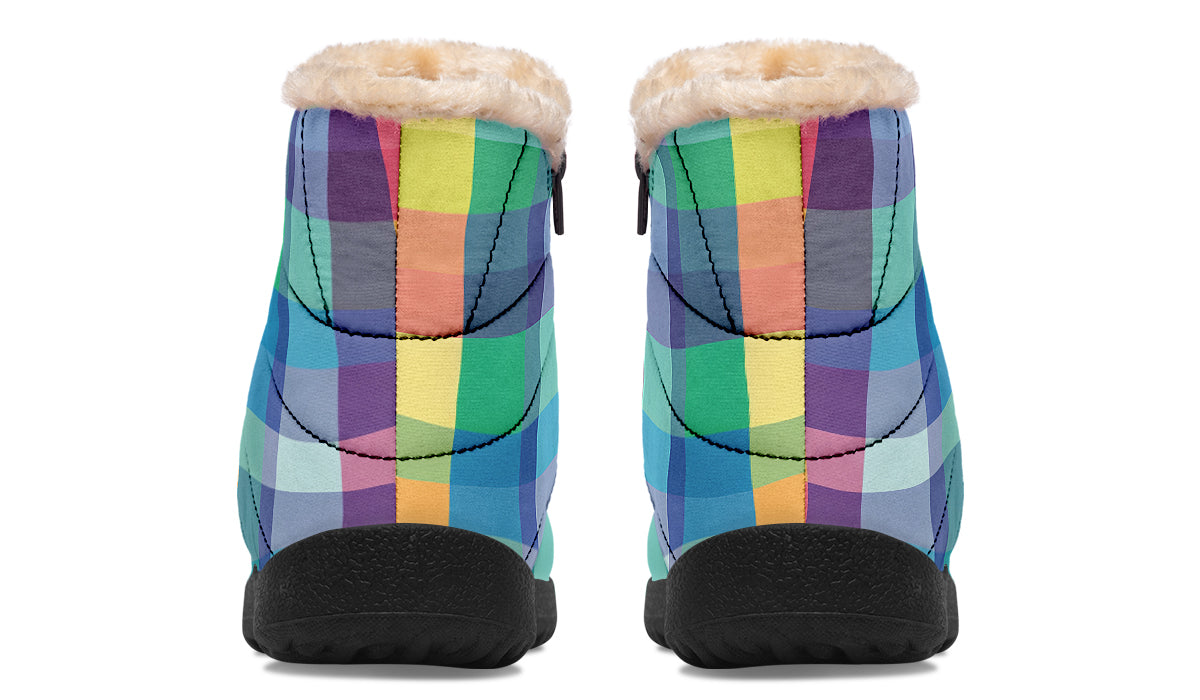 Happy Rainbow Plaid Faux Fur Ankle Boots