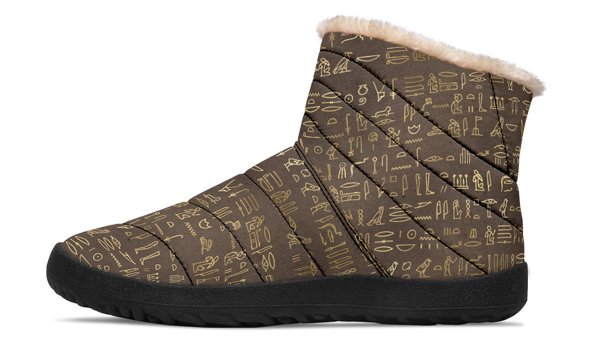 Hieroglyphics Faux Fur Ankle Boots