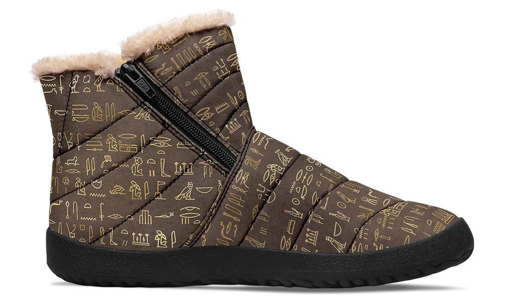 Hieroglyphics Faux Fur Ankle Boots