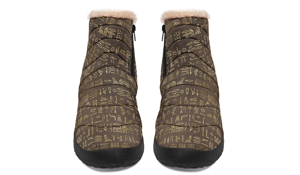 Hieroglyphics Faux Fur Ankle Boots