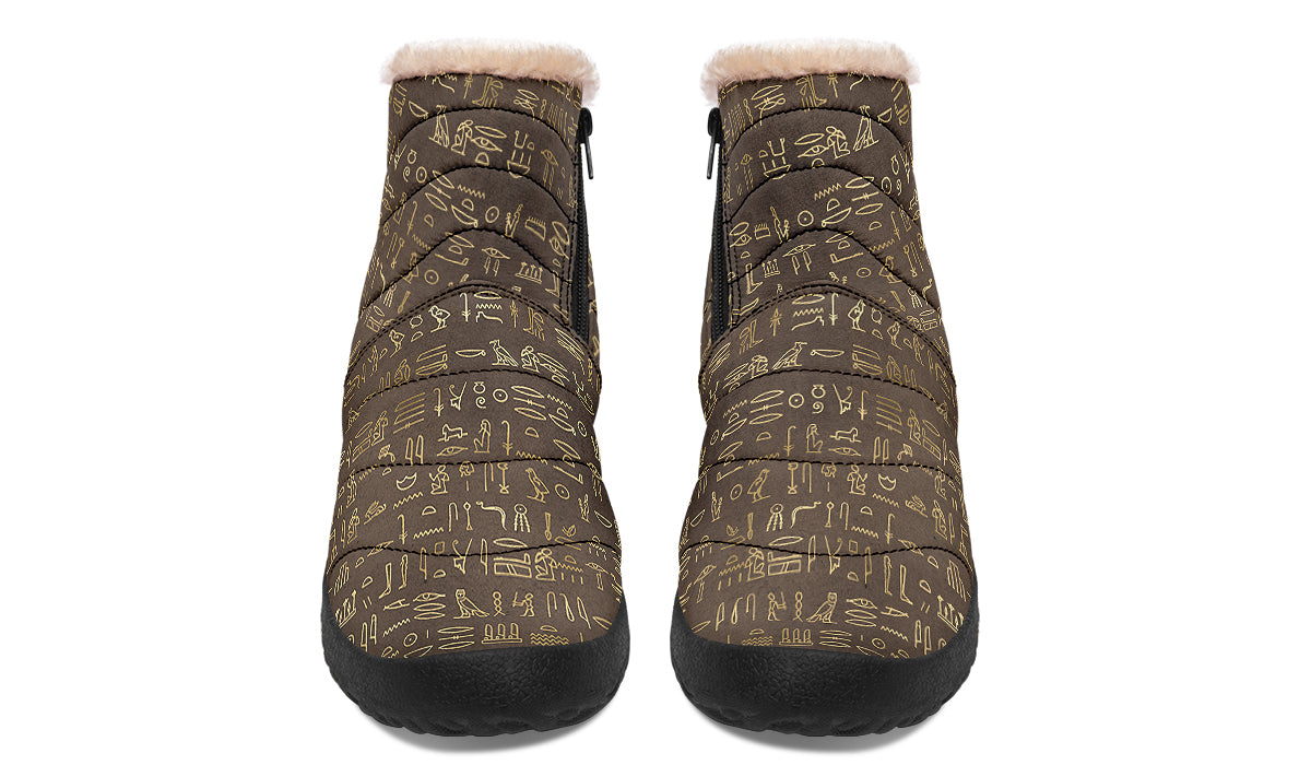Hieroglyphics Faux Fur Ankle Boots