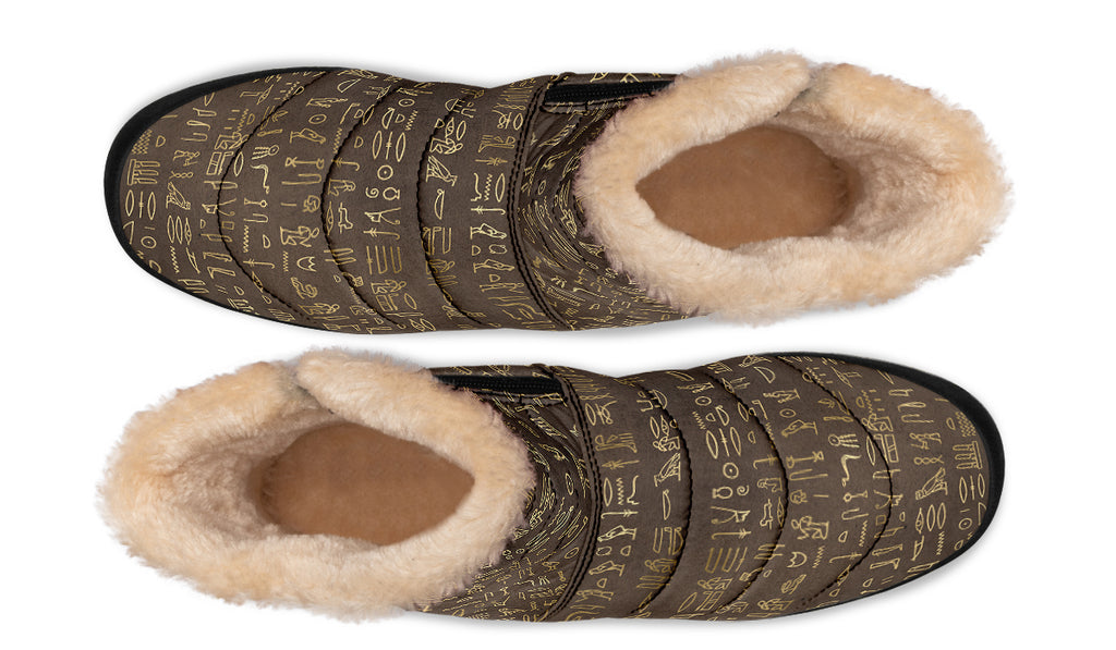Hieroglyphics Faux Fur Ankle Boots