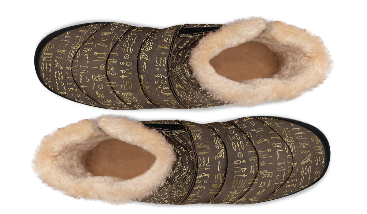 Hieroglyphics Faux Fur Ankle Boots