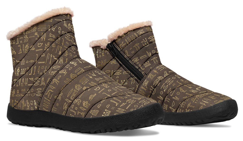 Hieroglyphics Faux Fur Ankle Boots