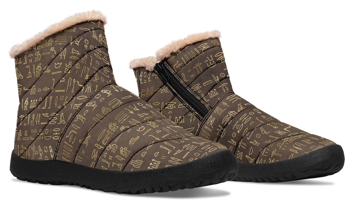 Hieroglyphics Faux Fur Ankle Boots
