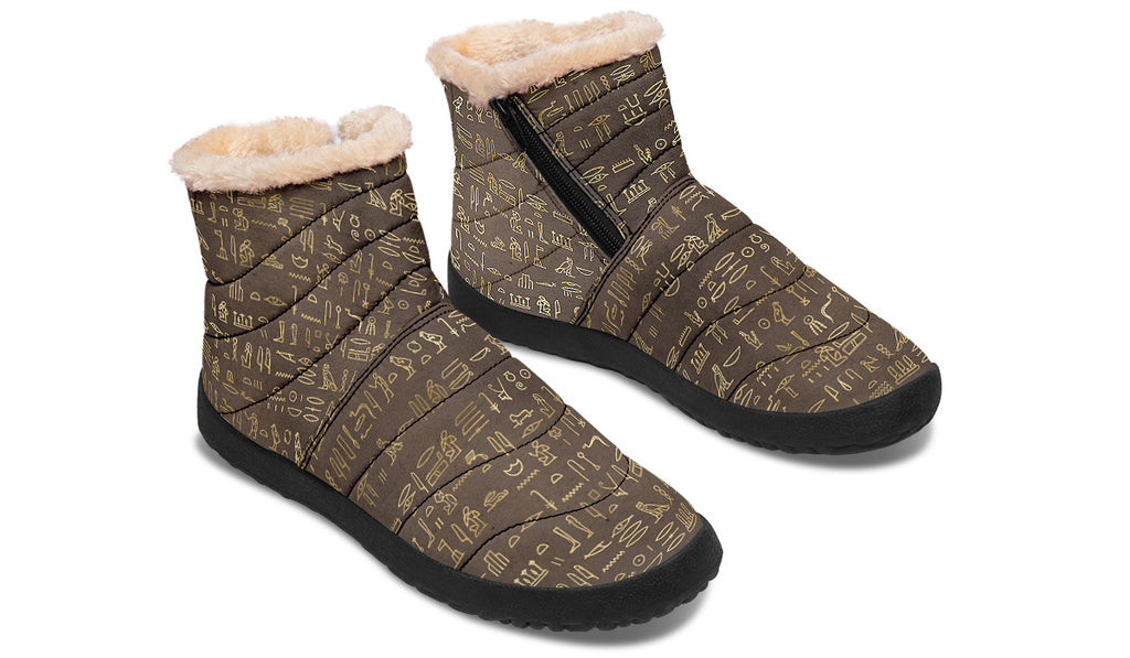 Hieroglyphics Faux Fur Ankle Boots