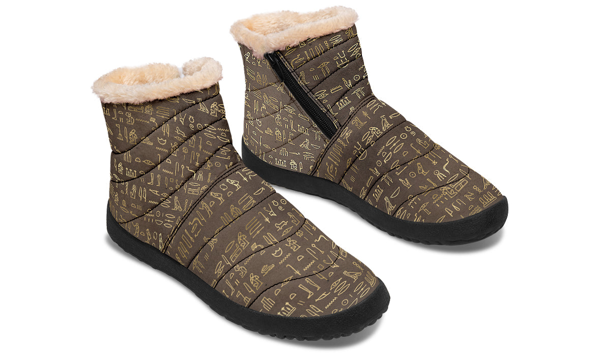 Hieroglyphics Faux Fur Ankle Boots