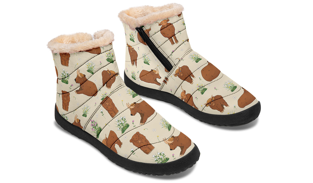 Highland Cows Faux Fur Ankle Boots