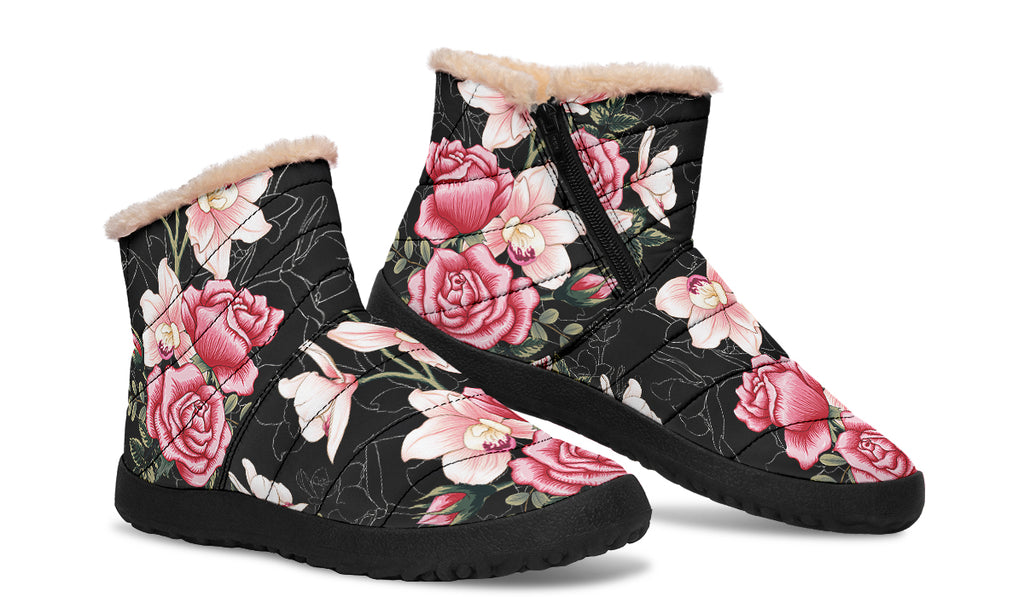 In Bloom Faux Fur Ankle Boots Black Sole Offbeat Sweetie