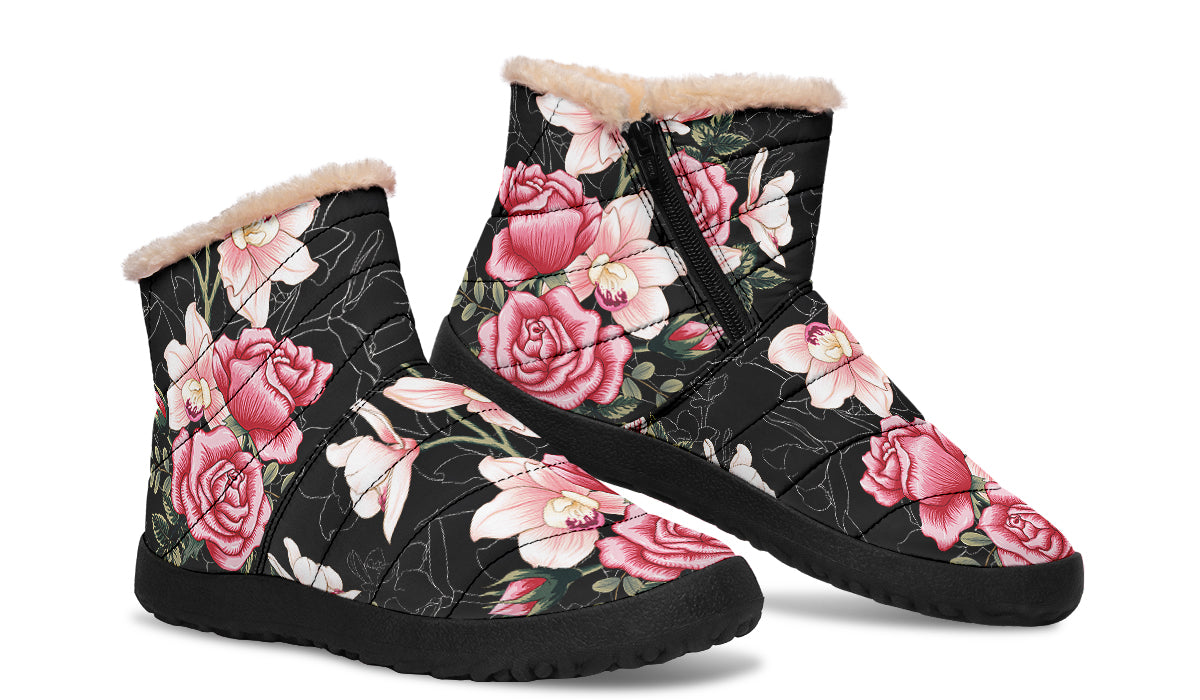 In Bloom Faux Fur Ankle Boots Black Sole Offbeat Sweetie