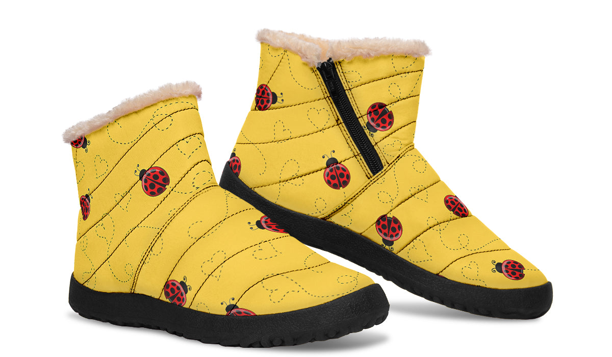 Lovely Ladybugs Faux Fur Ankle Boots