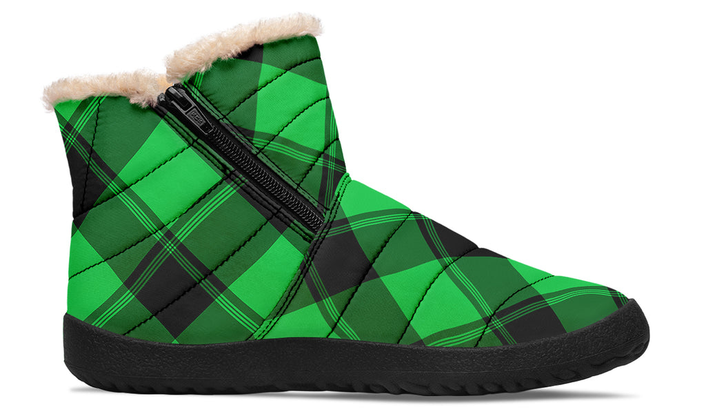 Lucky Green Plaid Faux Fur Ankle Boots