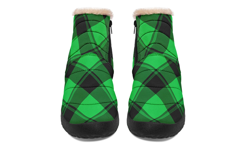 Lucky Green Plaid Faux Fur Ankle Boots