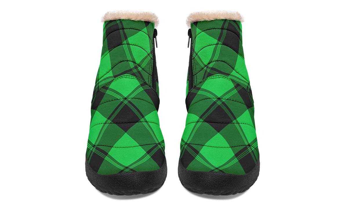 Lucky Green Plaid Faux Fur Ankle Boots