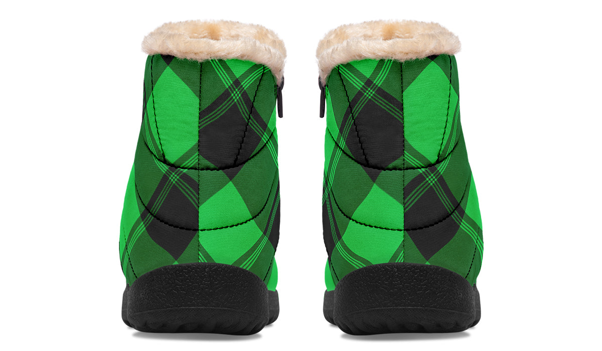 Lucky Green Plaid Faux Fur Ankle Boots