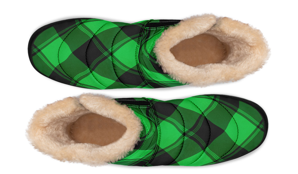 Lucky Green Plaid Faux Fur Ankle Boots