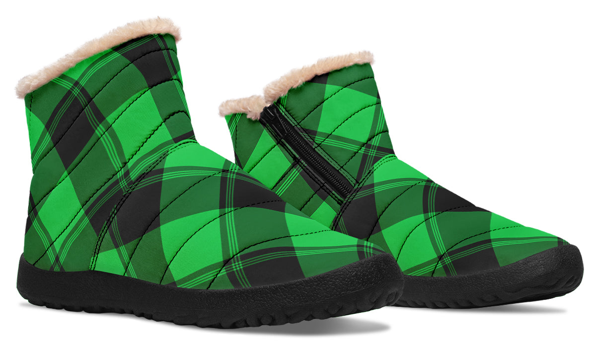 Lucky Green Plaid Faux Fur Ankle Boots