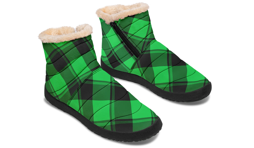 Lucky Green Plaid Faux Fur Ankle Boots