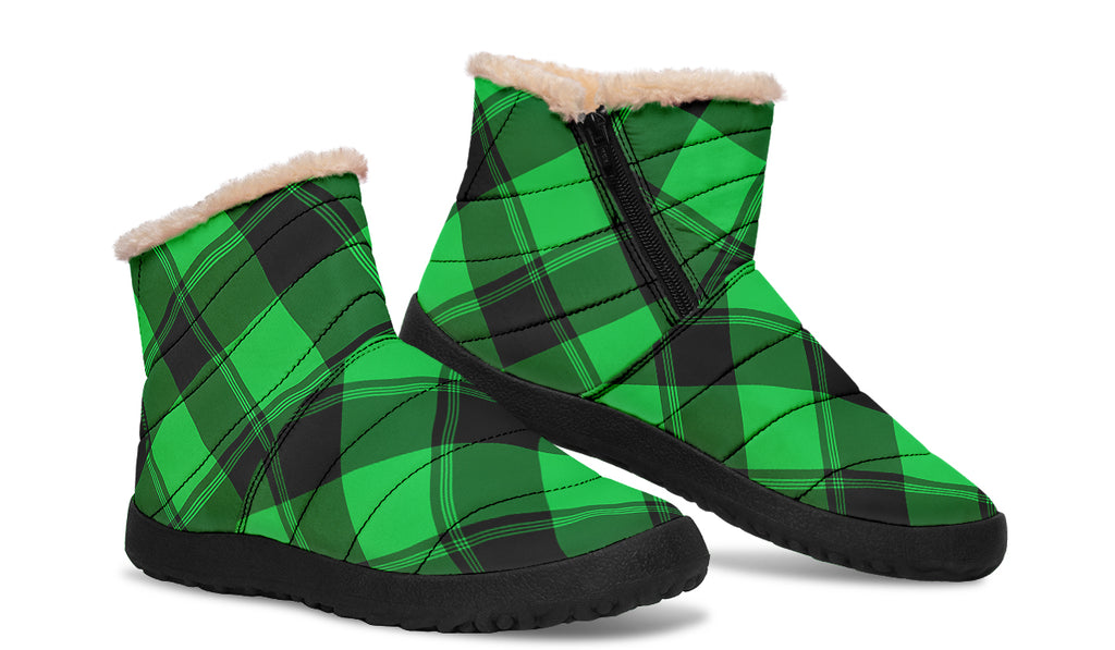 Lucky Green Plaid Faux Fur Ankle Boots