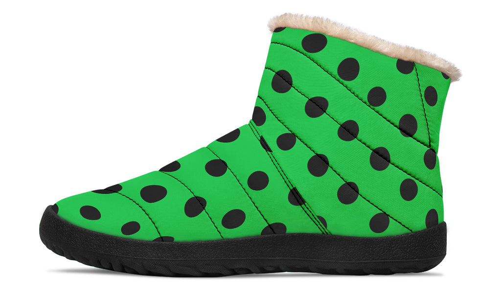 Lucky Green Polka Dot Faux Fur Ankle Boots