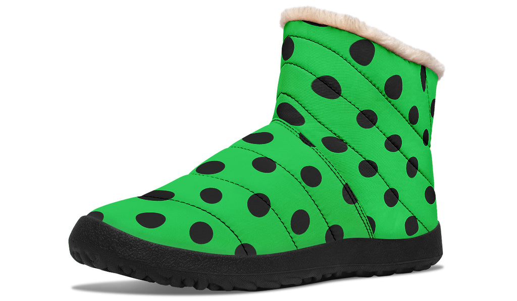 Lucky Green Polka Dot Faux Fur Ankle Boots
