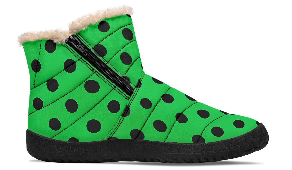 Lucky Green Polka Dot Faux Fur Ankle Boots
