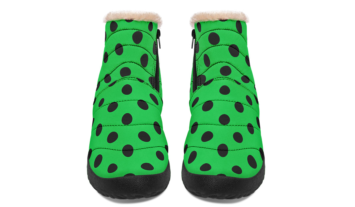 Lucky Green Polka Dot Faux Fur Ankle Boots