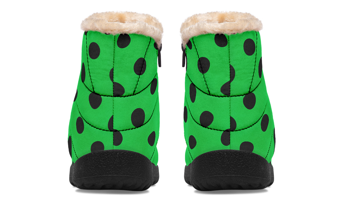 Lucky Green Polka Dot Faux Fur Ankle Boots