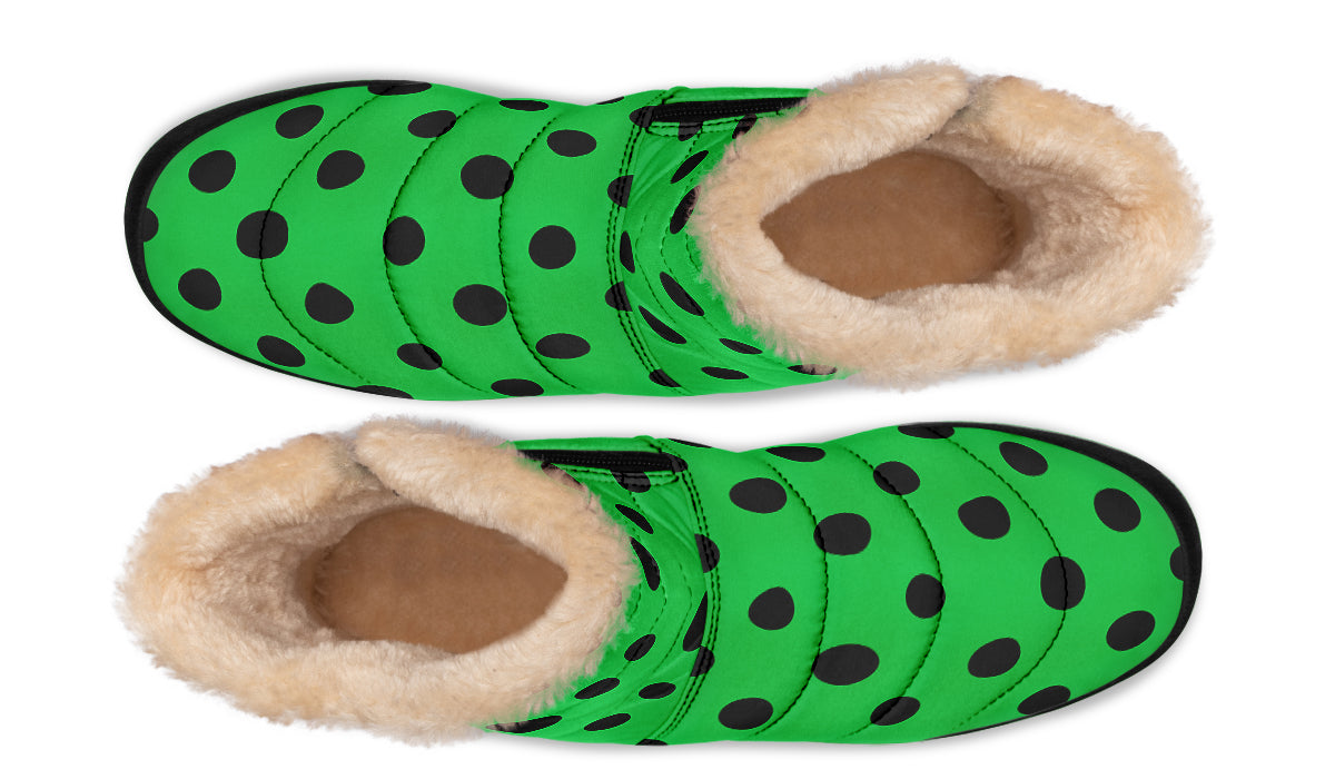 Lucky Green Polka Dot Faux Fur Ankle Boots