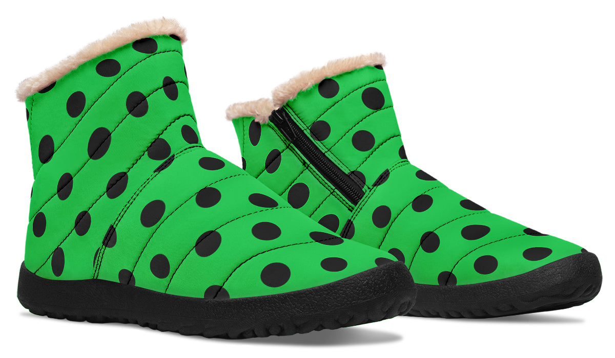 Lucky Green Polka Dot Faux Fur Ankle Boots