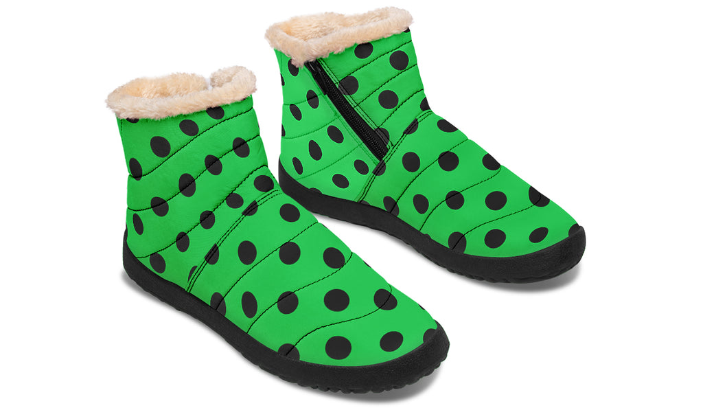 Lucky Green Polka Dot Faux Fur Ankle Boots