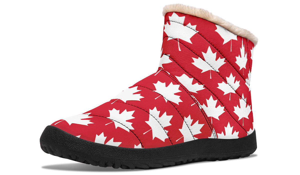 Maple Leaves Red Faux Fur Ankle Boots