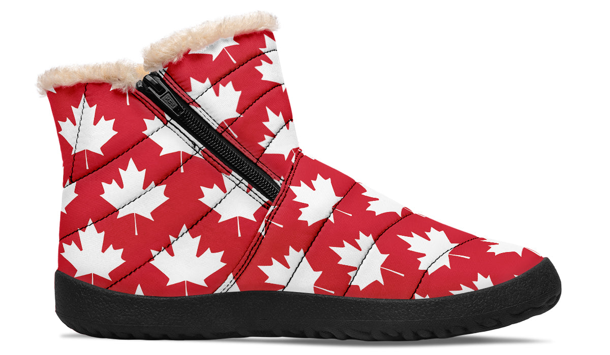 Maple Leaves Red Faux Fur Ankle Boots