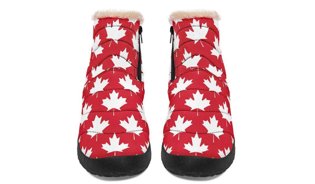 Maple Leaves Red Faux Fur Ankle Boots