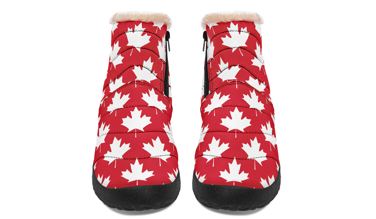Maple Leaves Red Faux Fur Ankle Boots