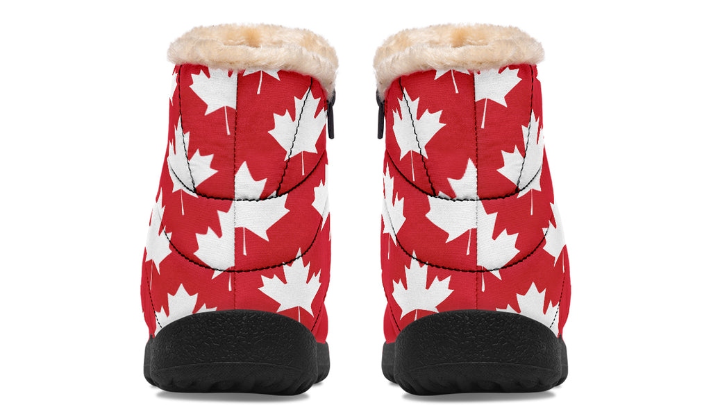 Maple Leaves Red Faux Fur Ankle Boots