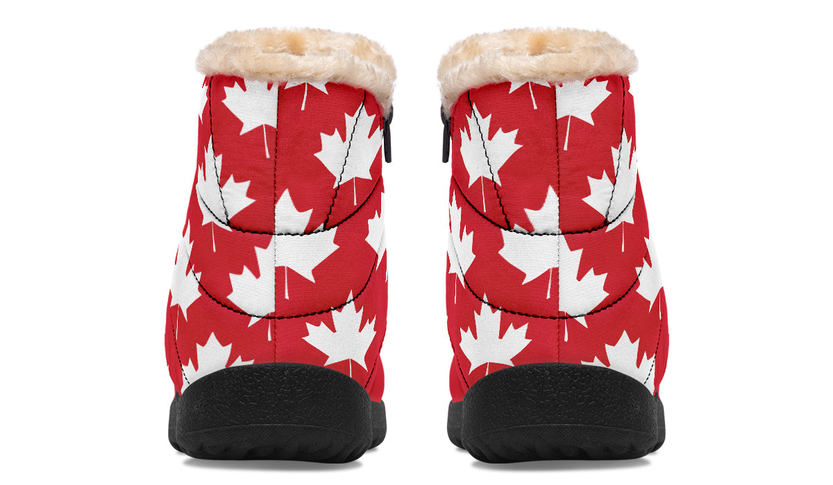 Maple Leaves Red Faux Fur Ankle Boots