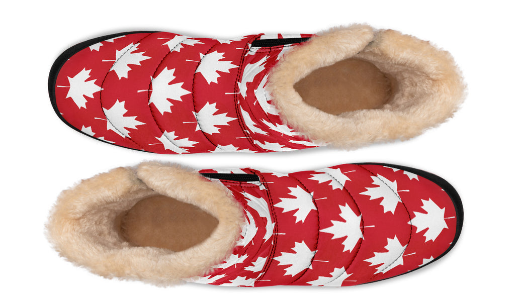 Maple Leaves Red Faux Fur Ankle Boots