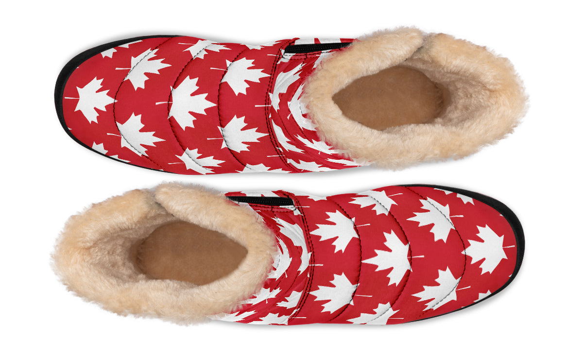 Maple Leaves Red Faux Fur Ankle Boots