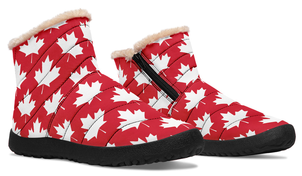 Maple Leaves Red Faux Fur Ankle Boots